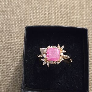 Rosegold Plated Bomb Party Ring with Pink Gemstone and Diamond Accents